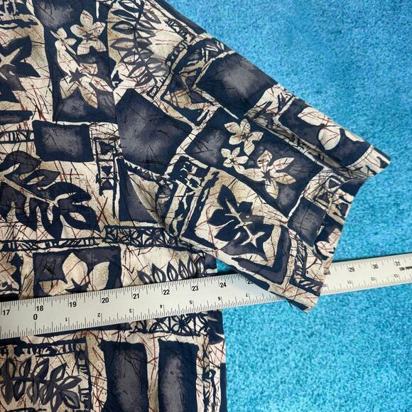 Vintage Hawaiian Reserve Shirt Floral Blue Cream Tan Aloha Button Up L - Picture 5 of 14
